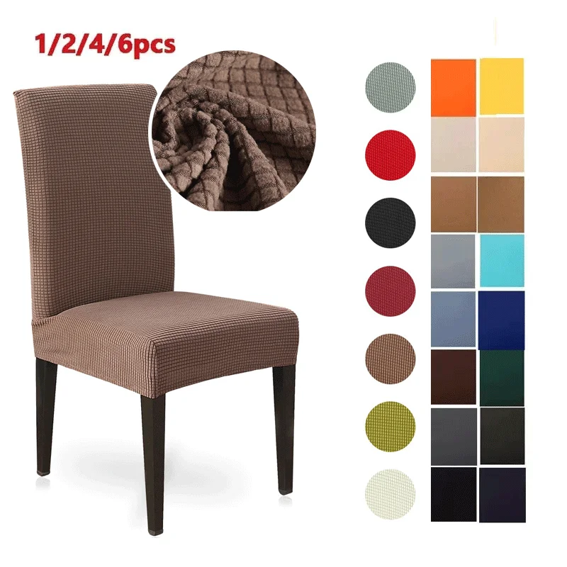 

6pcs Polar Fleece Chair Cover Thickened Elastic Dining Chair Seat Cover Dust-proof Stool Cover Protector Home Spandex Wedding