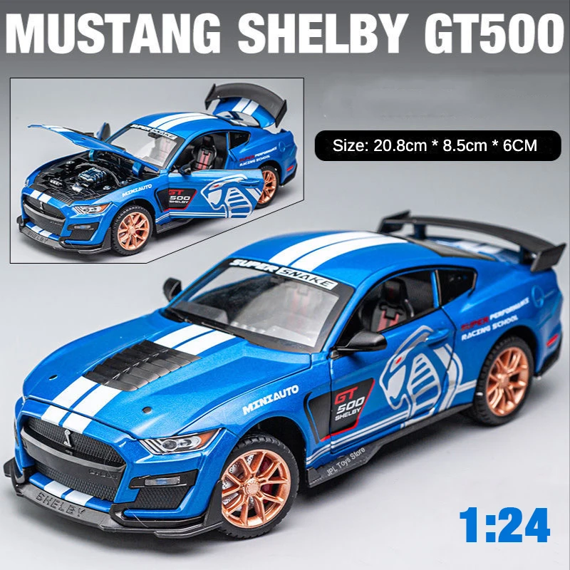 

Модель Mustang Shelby GT500 в масштабе 1:24, металлическая модель, искусственный звук и фотоэлемент, коллекционная игрушка для детей, подарок для детей