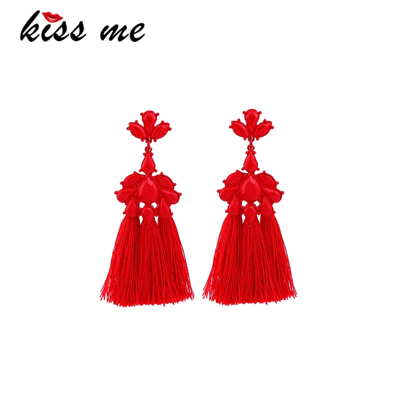 

kissme Bohemia Style Red Tassel Dangle Earrings For Women Gifts Hyperbole Ethnic Long Drop Earrings Fashion Jewelry Wholesale