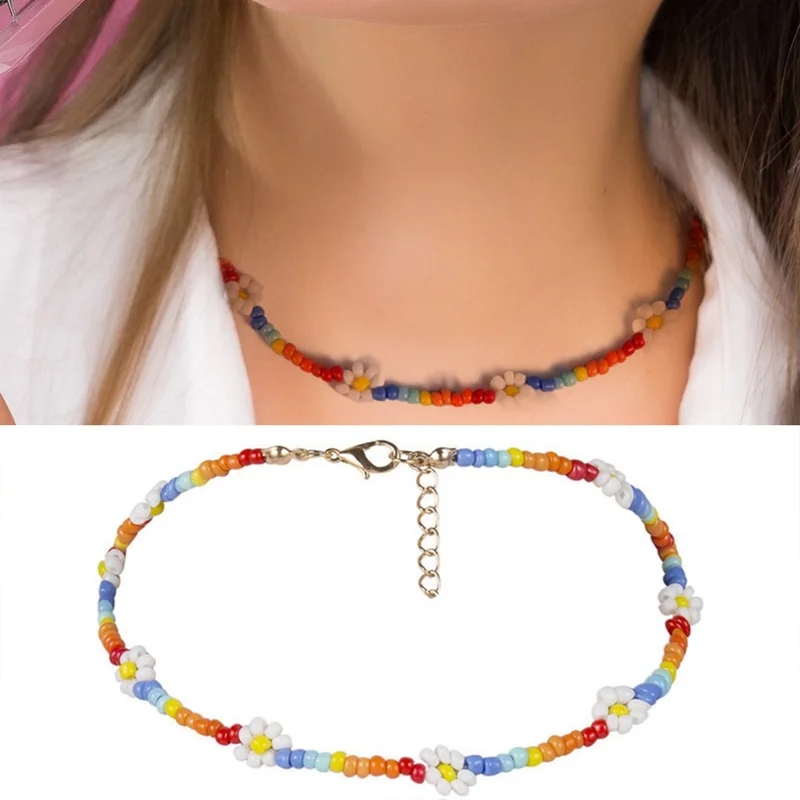 Чокер с бусинами в стиле бохо Радужное цветочное украшение ракушка цепочка