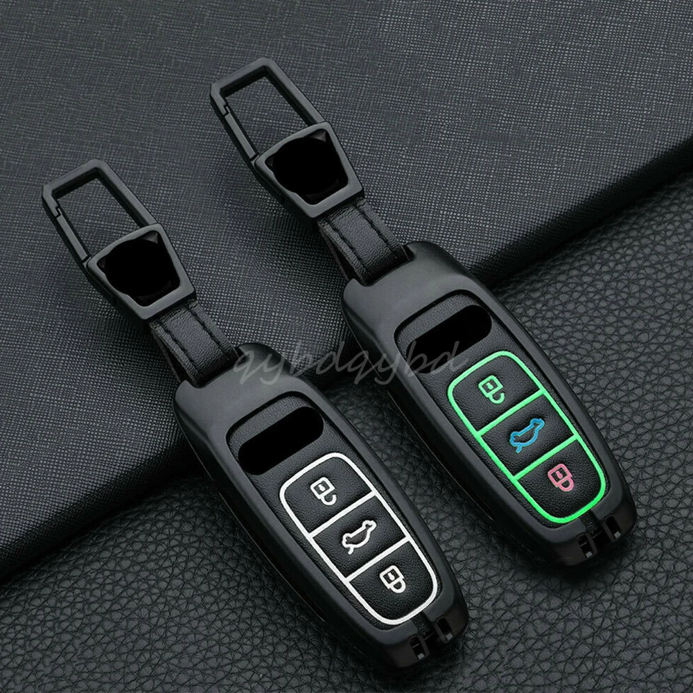 

Zinc Alloy Luminous Car Remote Smart Key Cover Case Fob Holder Keychain Shell Protector Fit For Audi A6 A7 A8L Q8 Accessories
