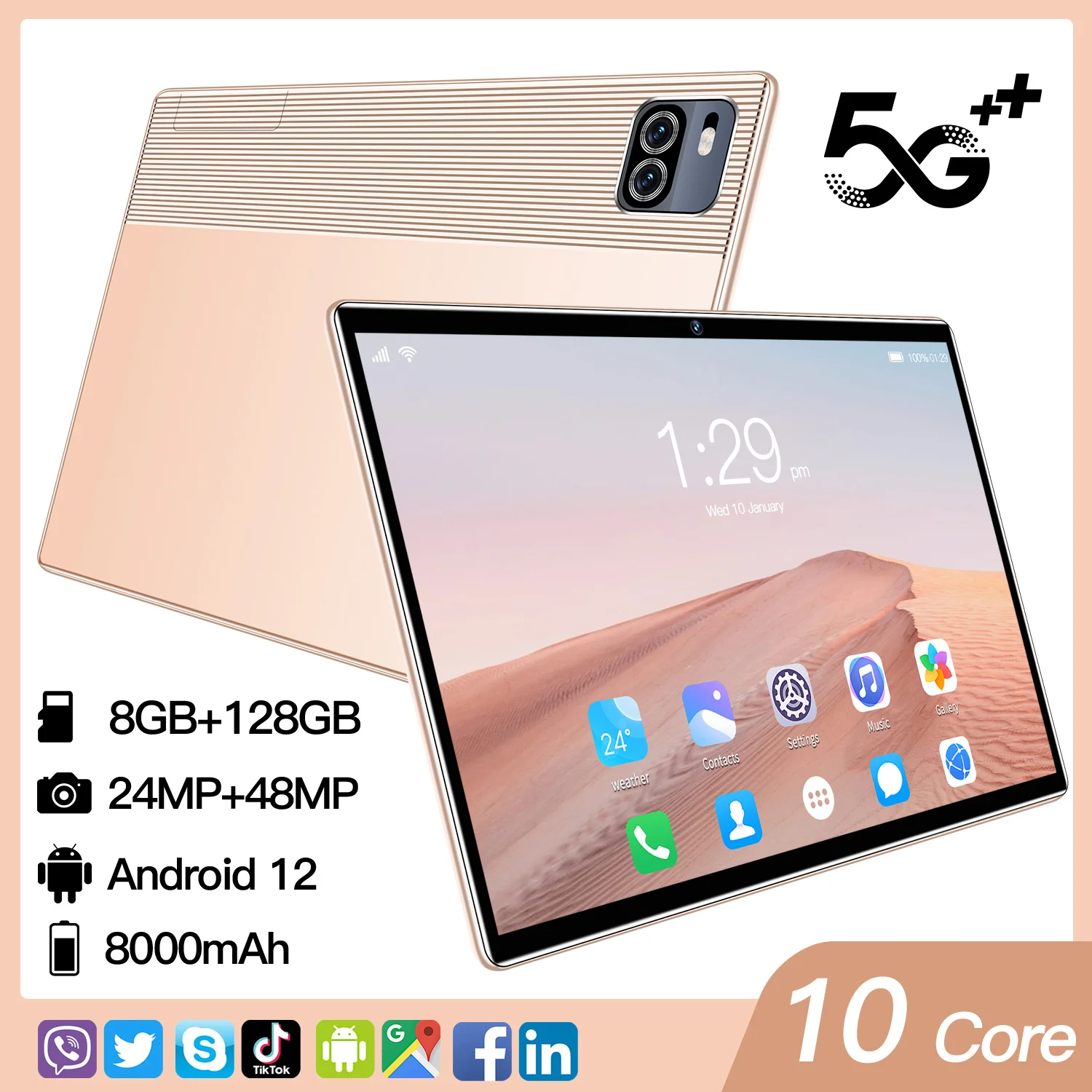 

2022 new 5G tablet computer 10.1-inch 8GB+128BG Android 12 full screen office phone 2-in-1 mobile phone 8-core dual cardGPS+wifi