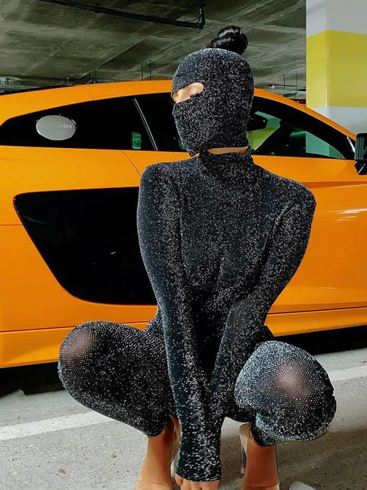 Женский осенне-зимний облегающий комбинезон с длинными рукавами и открытой