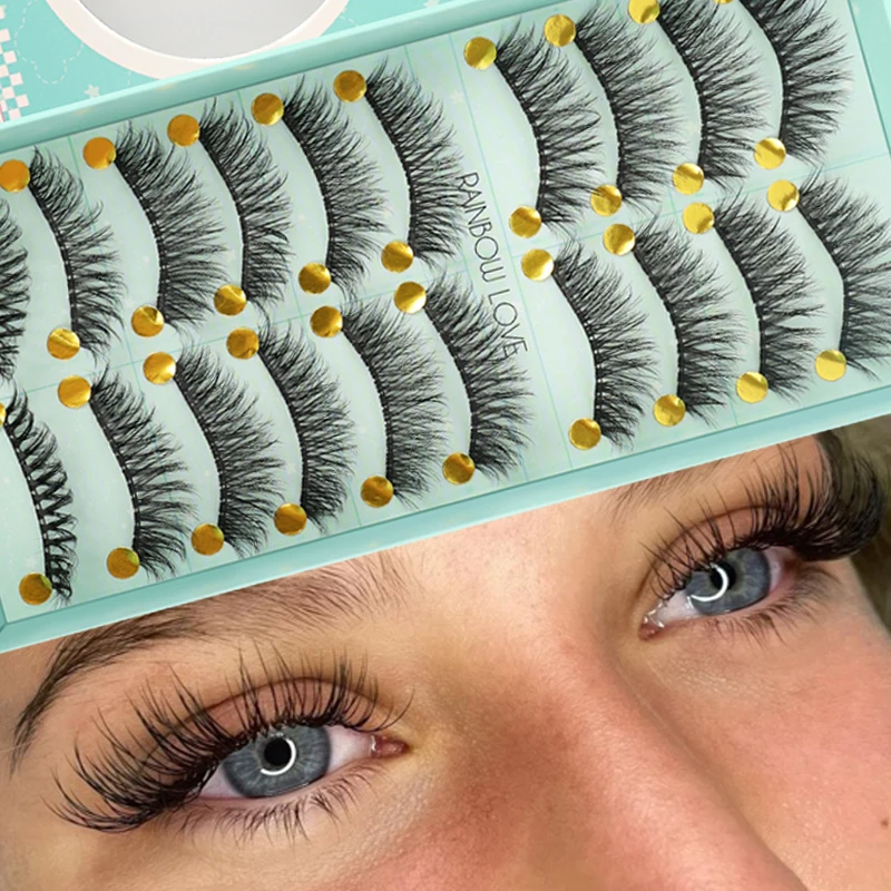 

10 Pairs Lashes 3D Faux Mink False Eyelashes Fluffy Lash Soft Full Thick Wispy Handmade Fake Lashes Reusable Eyelashs Makeup
