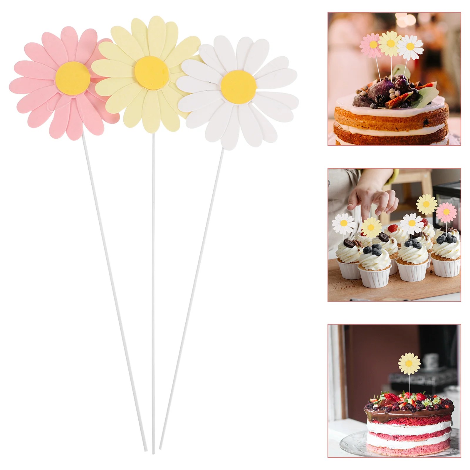 

Daisy Cake Toppers Flower Picks Party Decorations Floral Cupcake Wedding Ceremony