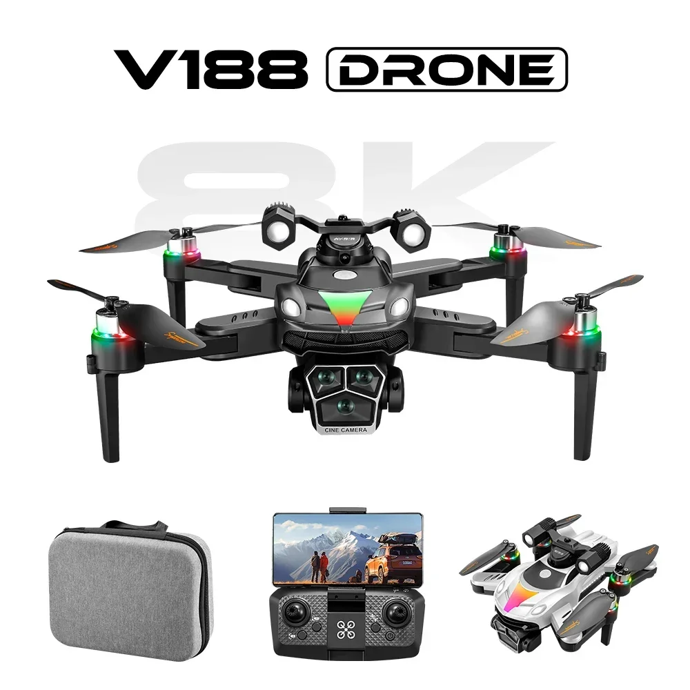 Дрон V188 с двойным объективом WIFI профессиональная воздушная камера 6k RGB градиент