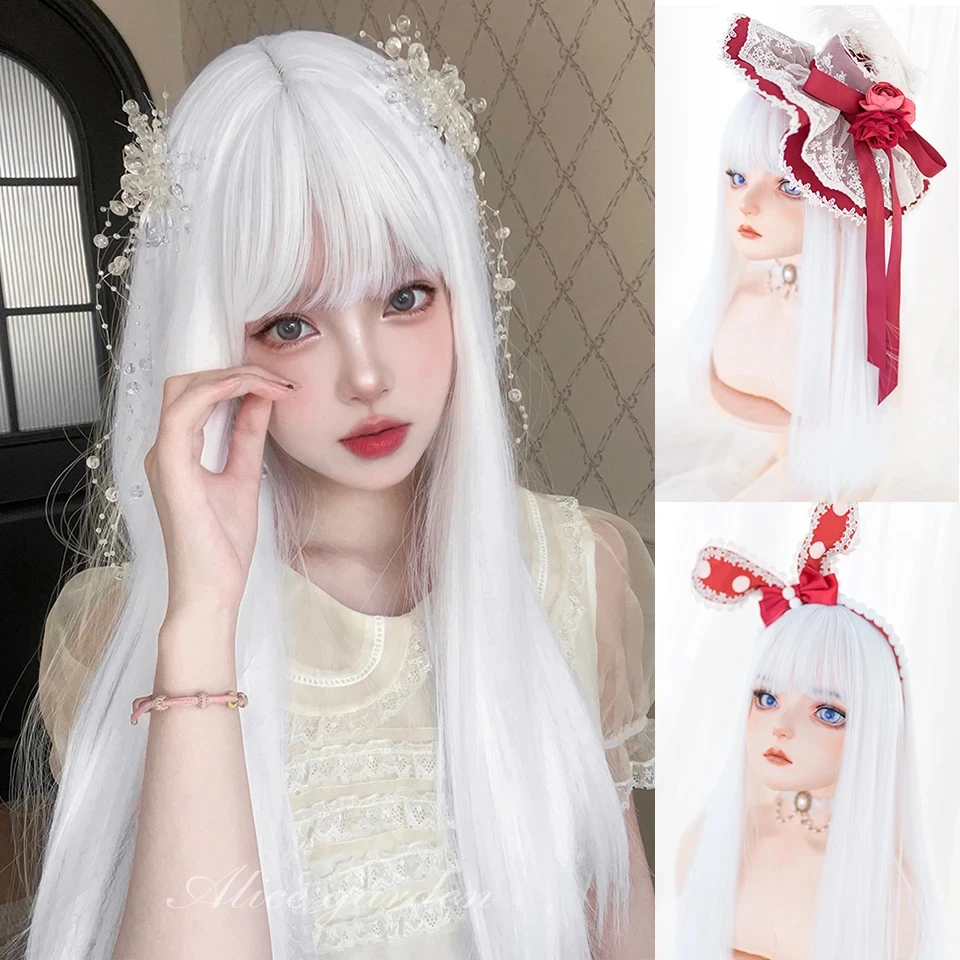 YELOWTIM белые длинные прямые синтетические парики для женщин красочные косплей