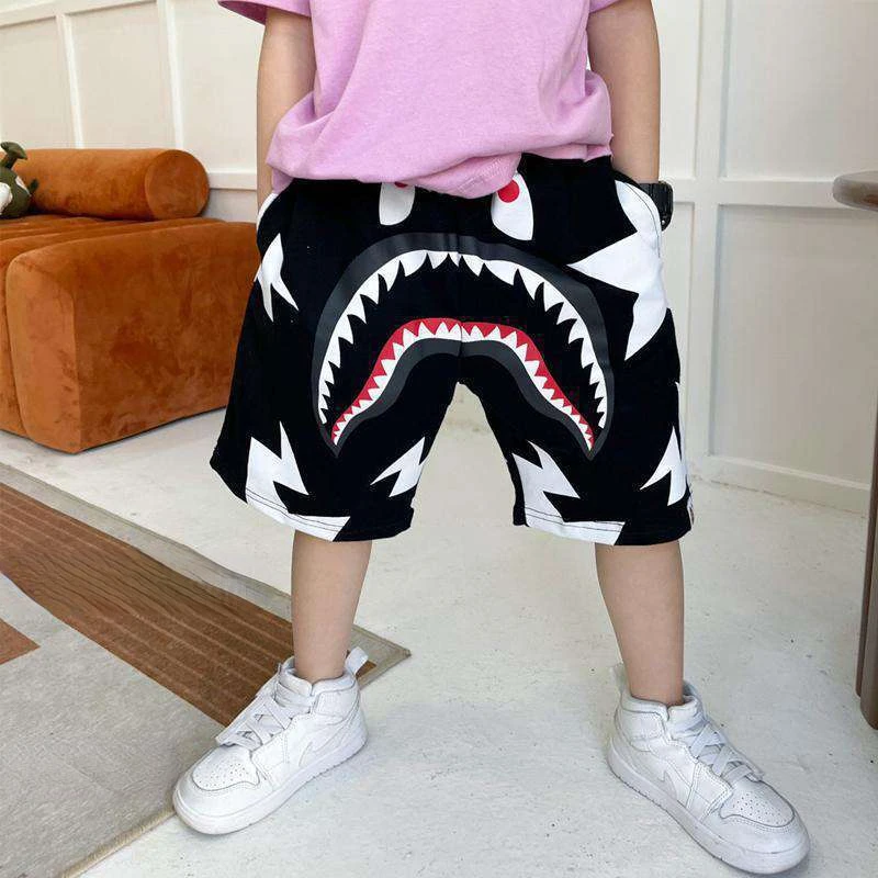 

Шорты Bape Shark для мальчиков, детская одежда, летние брендовые шорты, тонкие хлопковые повседневные шорты Playero Ropa с пятью точками