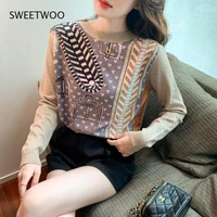womens vintage jacquard sweater pullovers casual loose streetwear fashion harajuku elegant female o neck knitwear jumper tops
