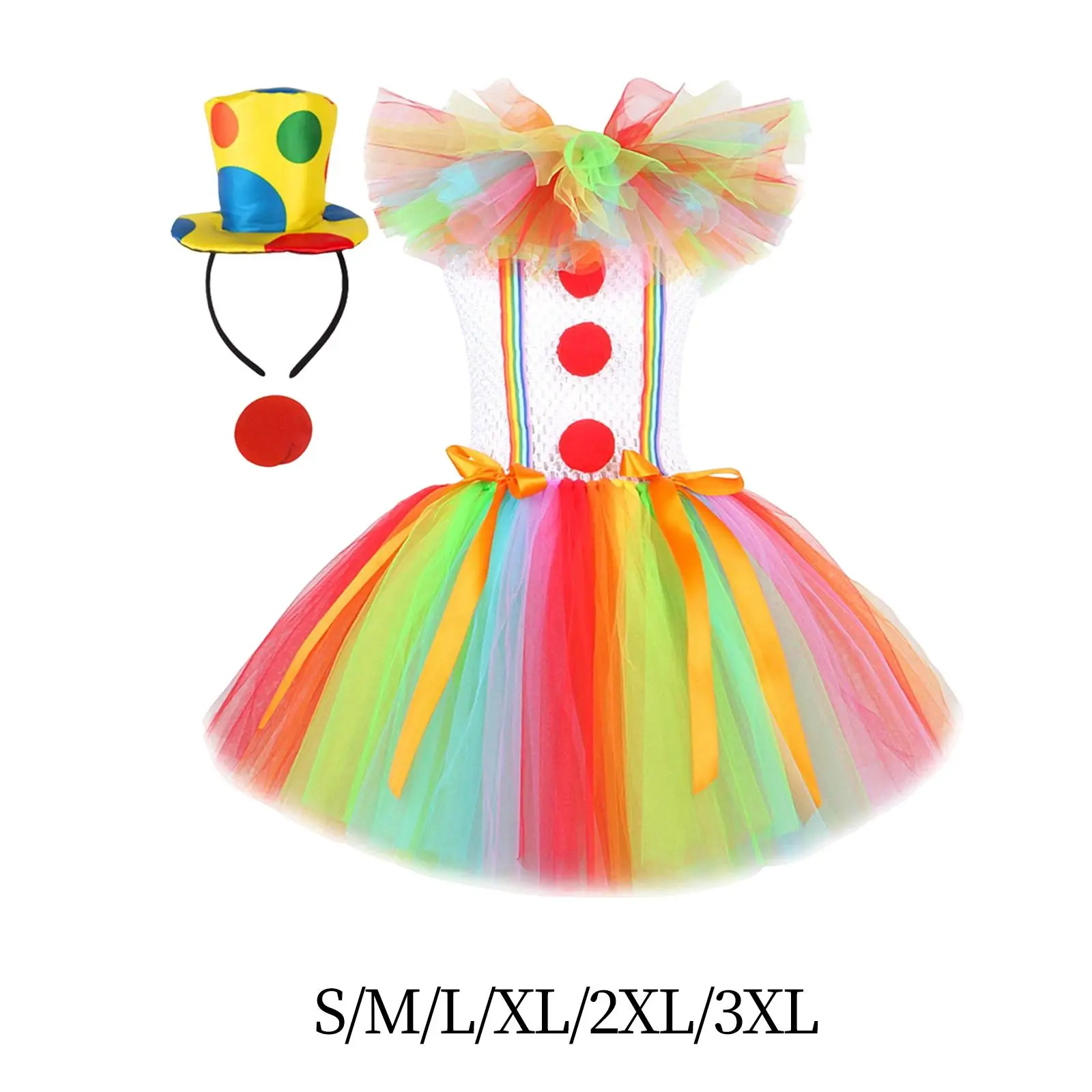 

Children Girls Clown Costume Tutu Skirt with Hat Hair Hoop for Halloween