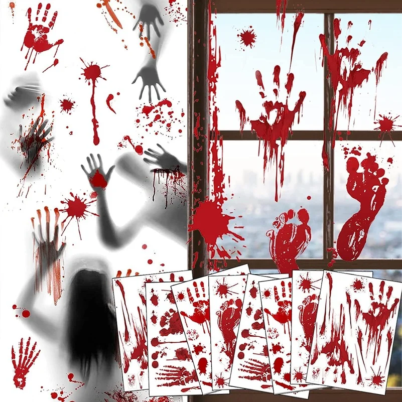 

Horrible Halloween Bloody Handprint stickers Wall Window Door Floor Decal Stickers Halloween Party Decoration haunted house prop