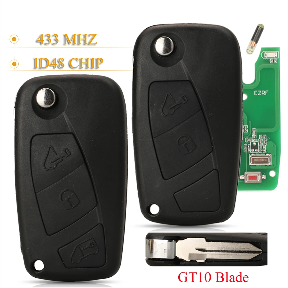

jingyuqin 2/3Buttons Flip Remote Car Key Fob 433MHZ Megamos Crypto ID48 Chip For Iveco Daily 2006 - 2011 With GT10 SIP22 Blade