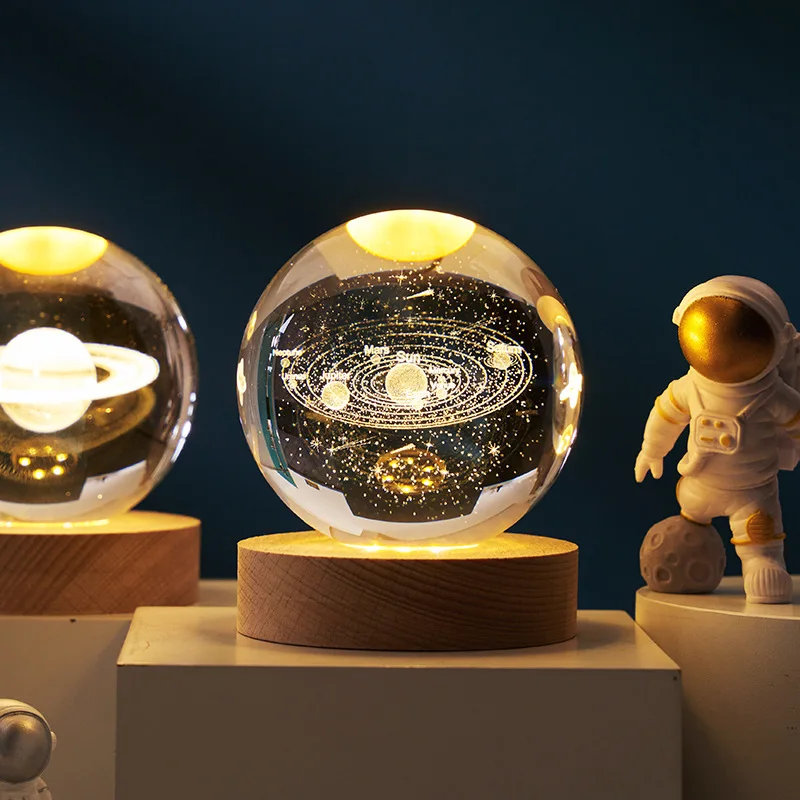 

6/8cm Solar System Crystal Ball Decoration The Little Prince LED Light Crystal Ball with Stand Globe Home Decor Birthday Gift