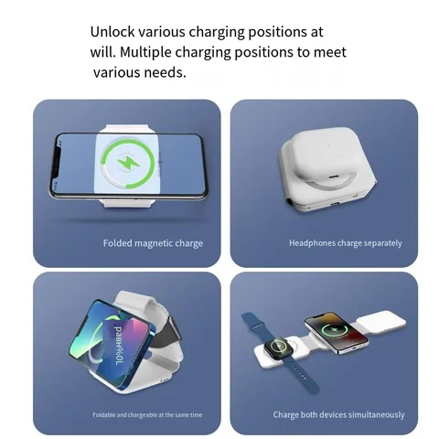 XYP 3039. Чехол для карты хранения кабелей для передачи данных, быстрая зарядка 15 Вт, складное хранилище, портативное трехстворчатое магнитное беспроводное зарядное устройство.
