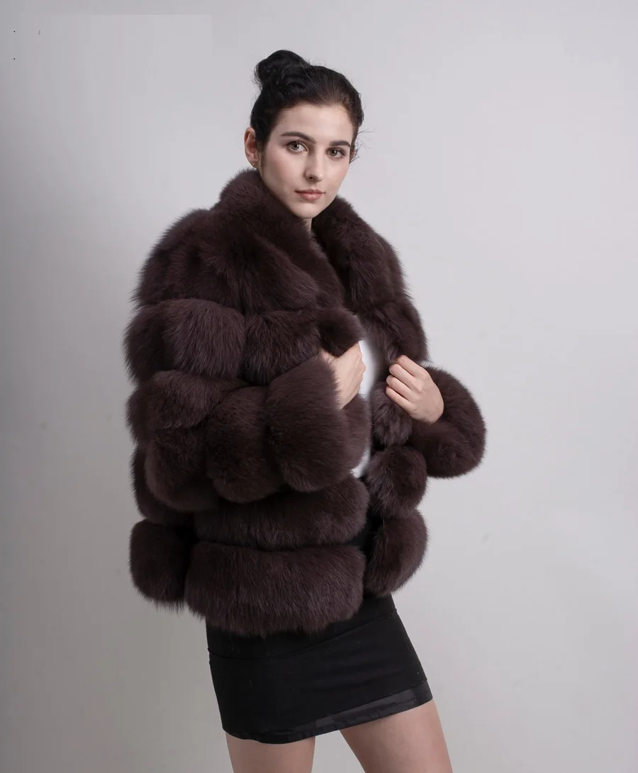Winter Real Fox Fur Jacket Women Thicken Warm  Luxury Fur Coat High Quality Fluffy Fox Overcoat Stand Collar Outfit For Women