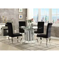 Wholesale Modern Sparkling Crystal Pedestal Dining Table Temper Glass Top Wedding Table Mirrored Round Table for Home Hotel