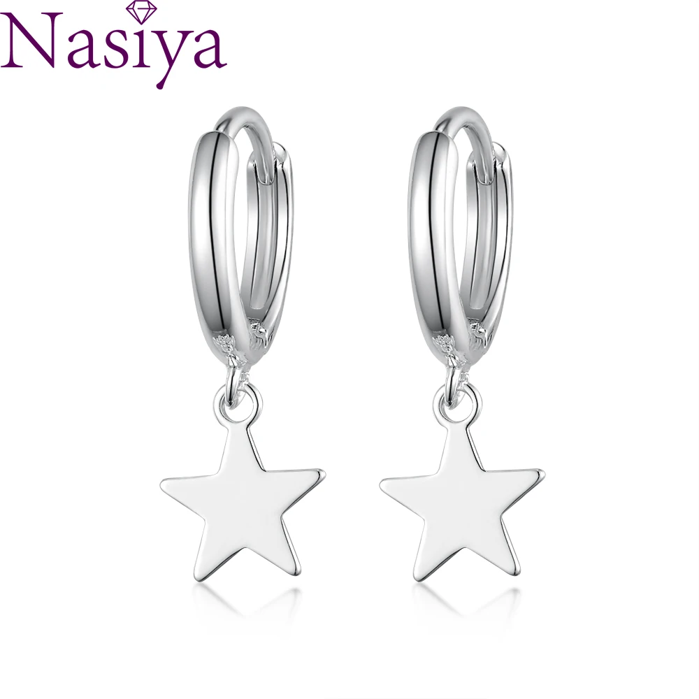 

925 Sterling Silver Earings Circle Hoop Earring Star Shape Ear Fine Jewelry Sweet Simple Ins Style Noble Gift Earrings for Women