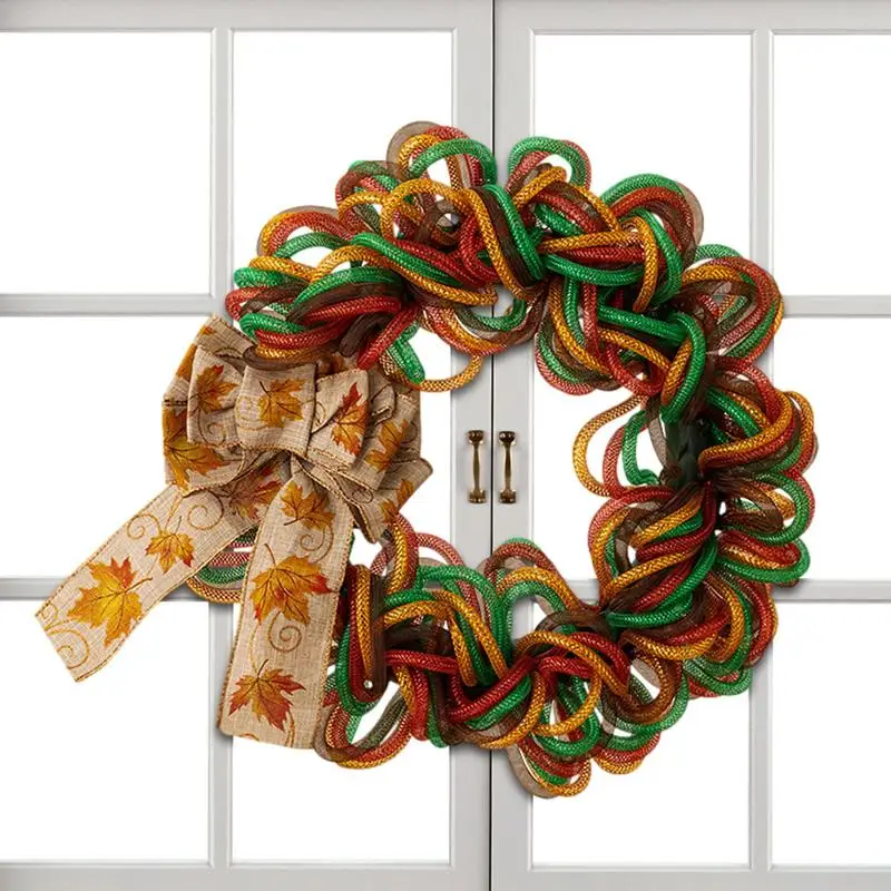

Fall Wreath Colorful Wreath With Maple Leaves Bow Eye-catching Wreath Decoration For Autumn For Farm Walls Porch Entryway Doors
