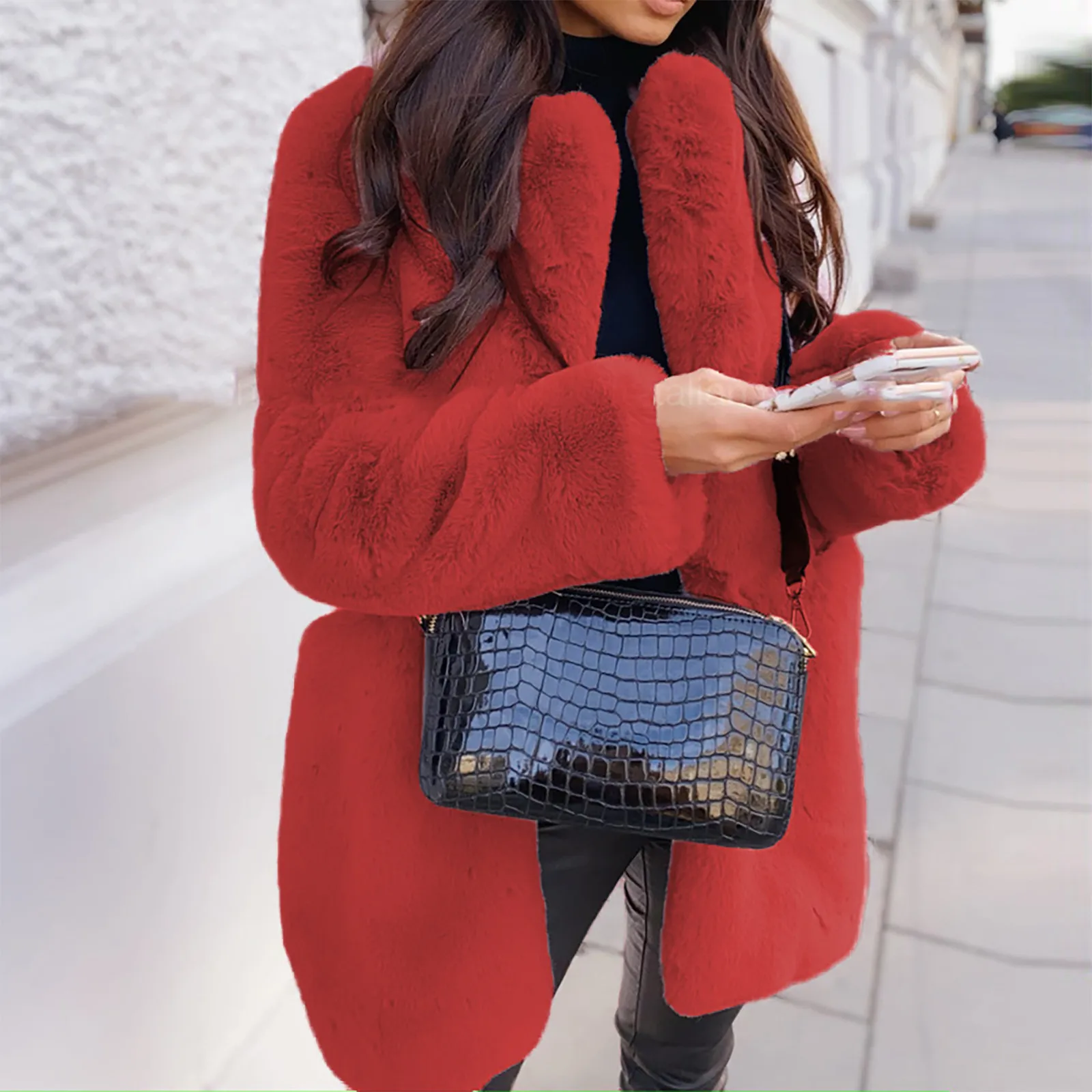 2022 Winter Women's Down Jackets Faux Fur Coat Fashion Covered Button Long Sleeve Coat For Women Thick Warm Fur Coat faux rabbit