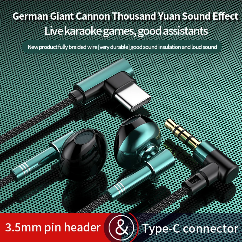 Burlison Aux Earbuds Earphones, 3.5mm USB Type C Wired Headphones Noise Isolating Volume Control Microphone For Android MP3/MP4