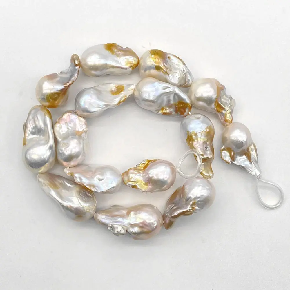 NEW 20-28mm Natural Freshwater Baroque Pearl 40-41cm/Strang White Golden Beads DIY 1.0mm Hole