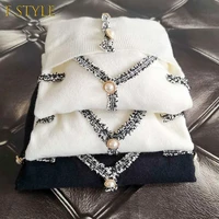 korean fashion new womens jumper 2021 pearls decor pull femme patchwork v neck sweater loose pullover fall clothes for women