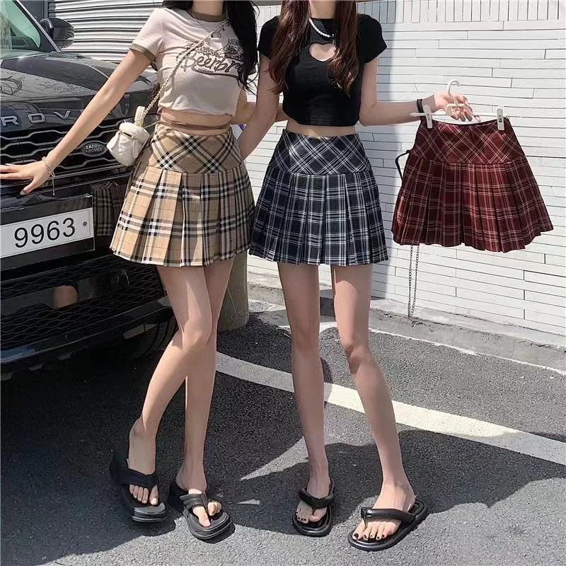 

Traf Y2k Mini Pleated Skirts for Women High Waist Plaid Skirt Korean Fashion Preppy Style A-LINE Kawaii Clothes Mujer Faldas