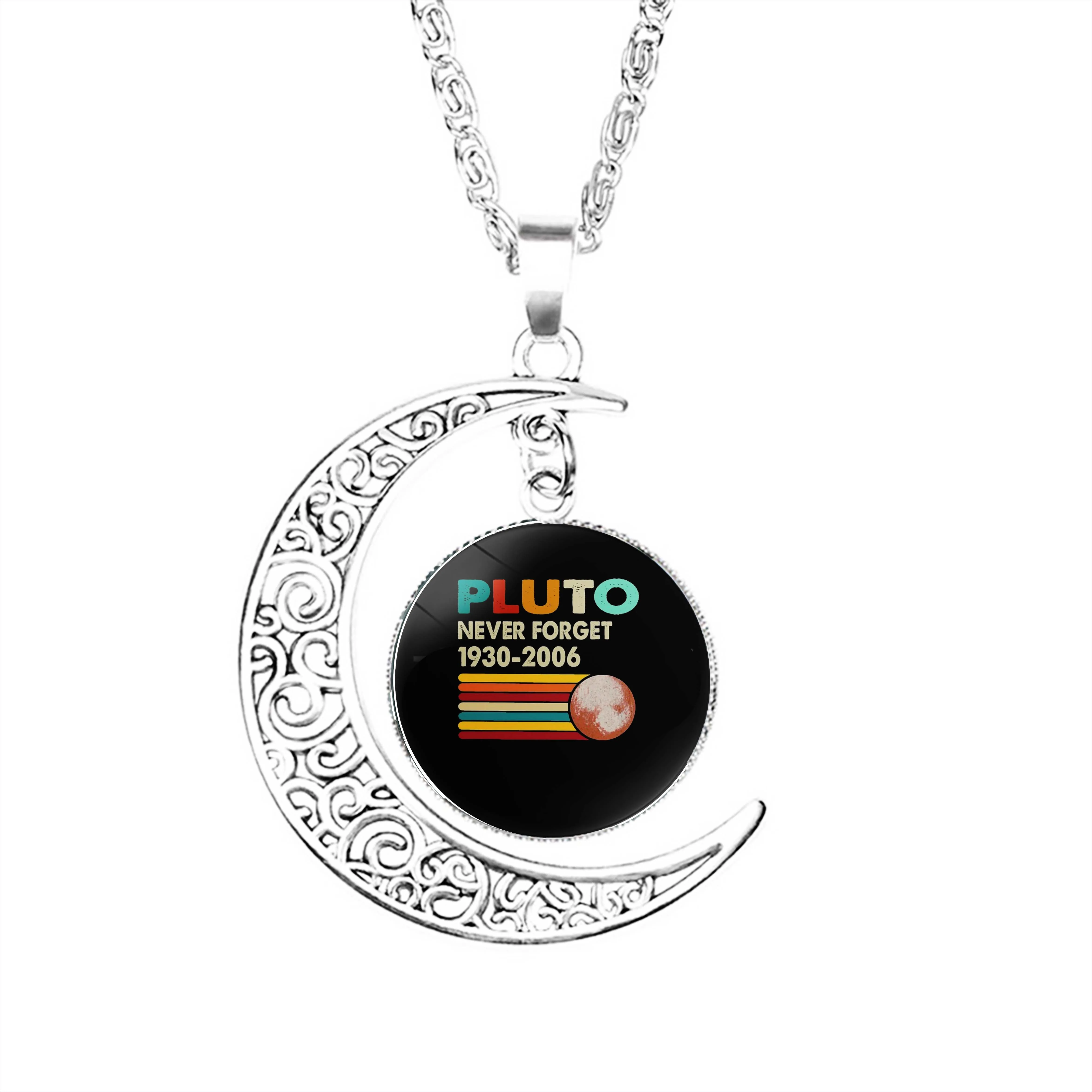 

Never Forget Pluto Retro Style Funny Space Science Moon Necklace Jewelry Stainless Steel Boy Pendant Jewelry Lady Lovers Gifts
