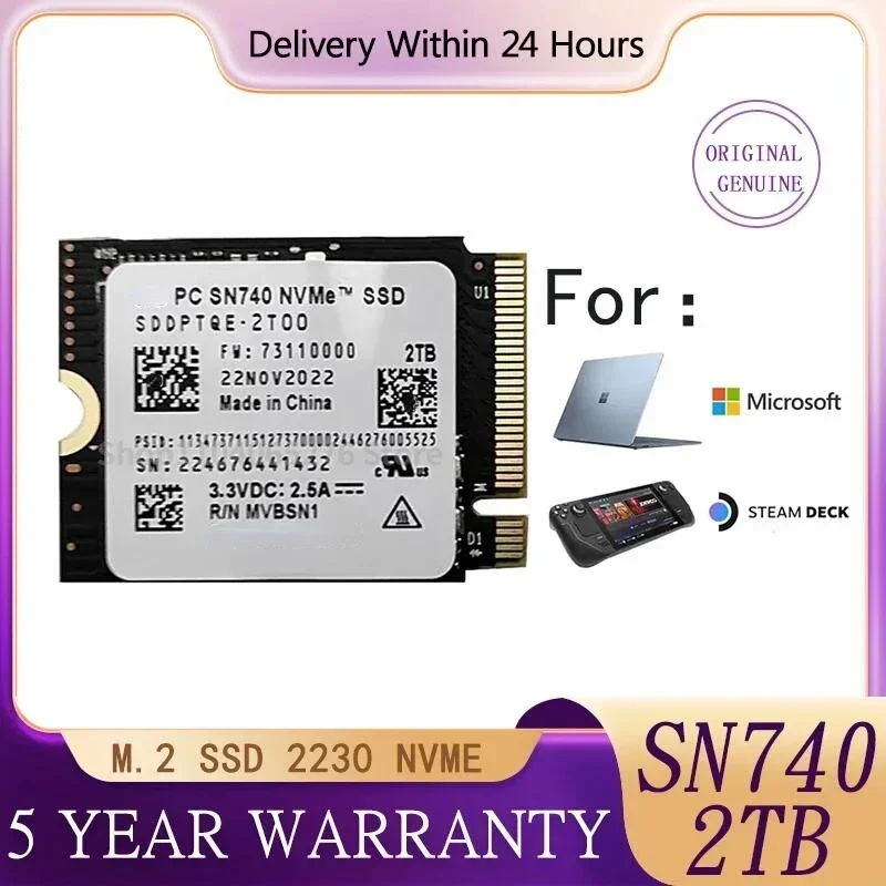 SN740 Western M.2 2230 SSD 2 ТБ NVMe PCIe Gen4 x4 для Microsoft Surface Pro X Laptop 3 Steam Deck