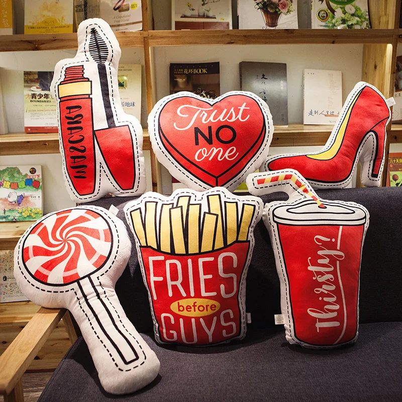 

Плюшевая игрушка розового цвета с мультяшным рисунком картошки фри, подушки дикой королевы, мягкая подушка, кукла, украшение для дома вечер...