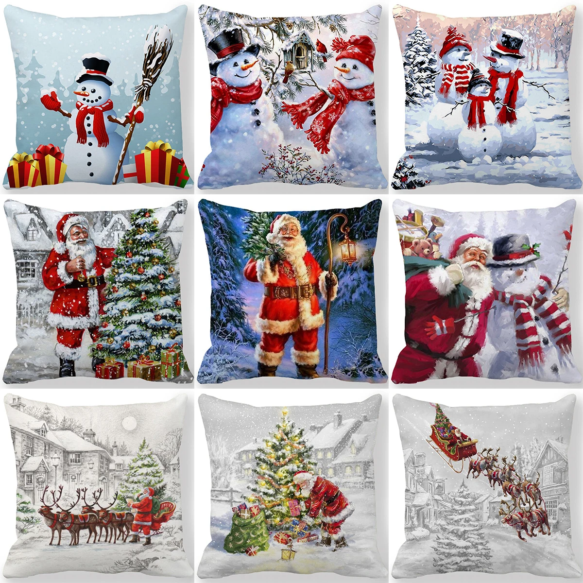 

Luanqi Merry Christmas Cushion Covers 45X45Cm Snowman Christmas Tree Santa Deer Printed Pillow Cover Home Decor Pillowcase Couch