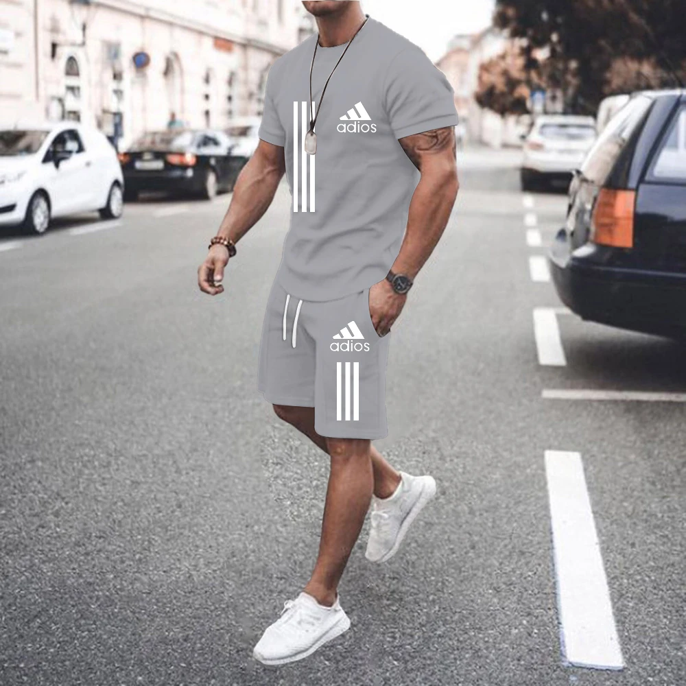 2023Summer men's fashion sportswear Jogging T-shirt suit Street beach shorts + T-shirt sports ball suit casual suit men's suit