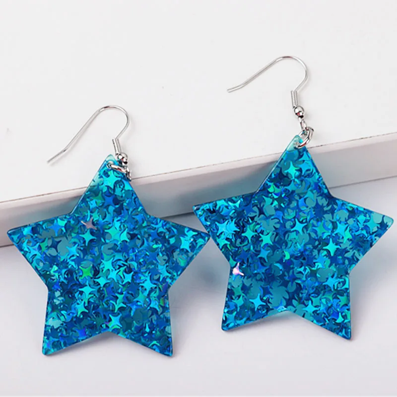 

Shiny Laser Star Earrings Korean Style Pastoral Lovely Girl Colorful Star Hanging Earrings Acrylic Jewelry Gift