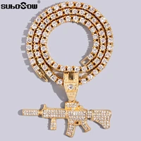 men women hip hop full rhinestones bling submachine gun pendant necklace with iced out 5mm tennis chain necklace fashion jewelry