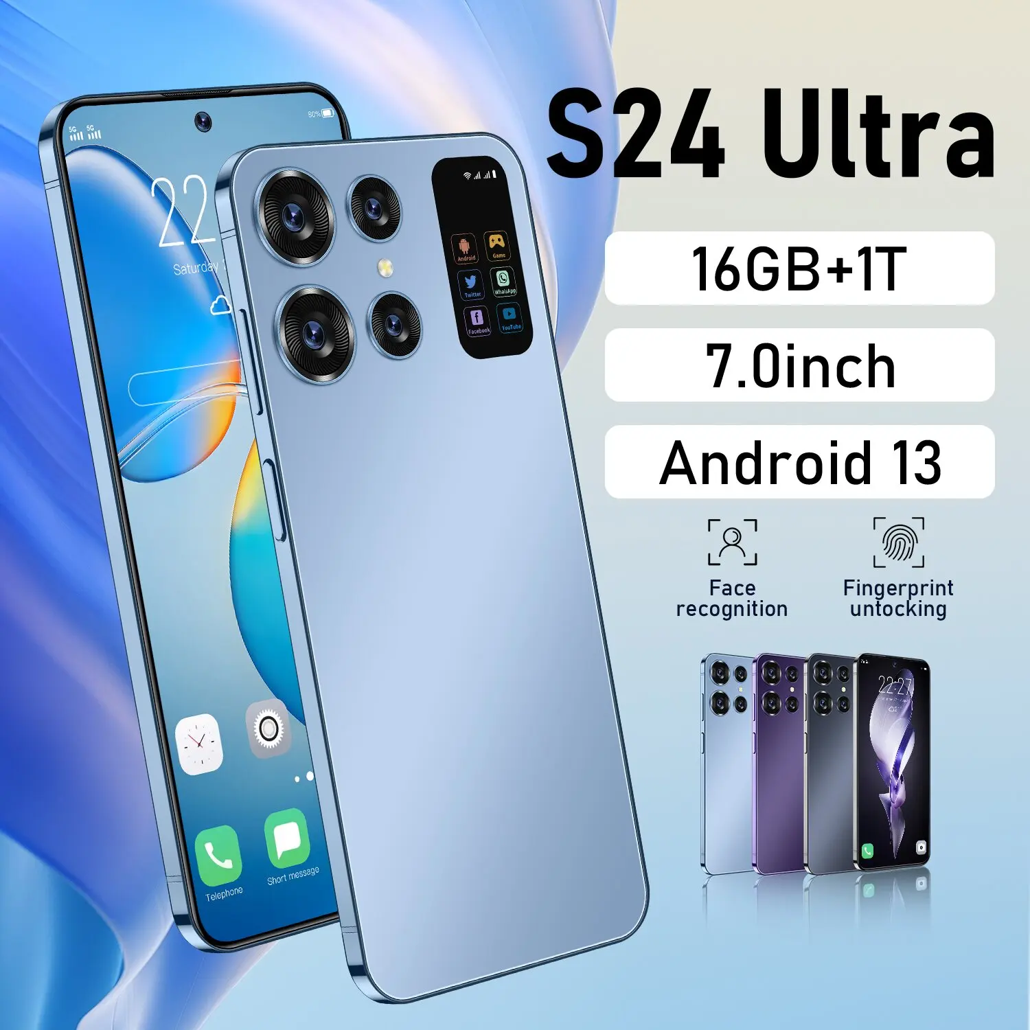 

Original S24 Ultra 7.0 inch HD Screen Smartphone16GB+1TB 5GPhone Dual Sim Celulares Android13 Face Unlock 7000mAh 72MPwith NFC