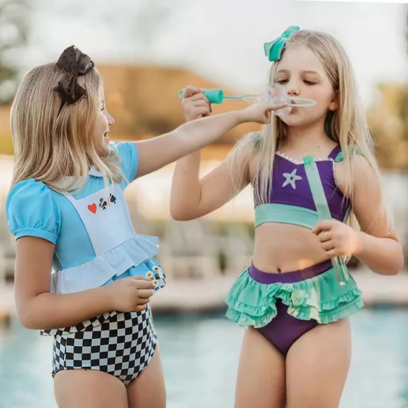 

New Arrived Baby Girls Cosplay Anna Elsa Princess Swimwear Kids Summer Beach Bikini Holiday Swimsuit
