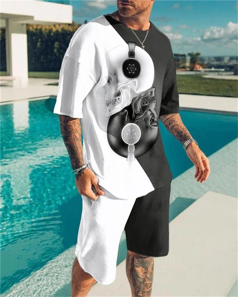 

Summer Men's Set Casual Sportswear Fashion Men's Tracksuit Men Sweat Suits Oversized Short-sleeved T-shirt + Shorts 2 Piece Set