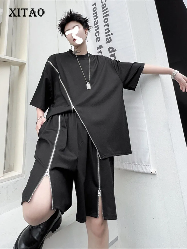 

XITAO Two Piece Set Women Fashion Women Split Solid Color Pullover Loose Top Elastic Waist Shirt Minority Loose Style WLD8053