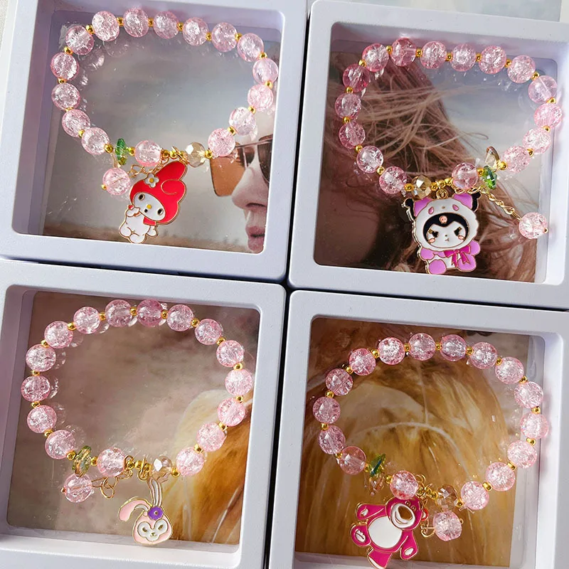

Браслет Sanrio в стиле Каваий из аниме Kuromi Mymelody с бусинами и кристаллами, Милый мультяшный подарок на день рождения