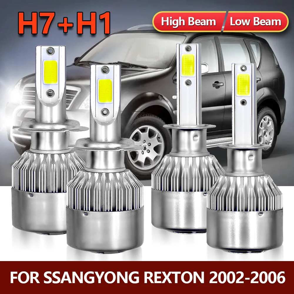 

4x LED Headlight Bulbs High Low H7 H1 Combo Car Conversion Lamps For Ssangyong Rexton 2002 2003 2004 2005 2006