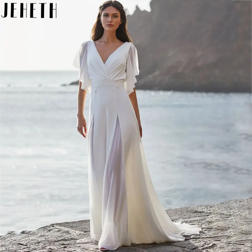 

JEHETH простой трапециевидный мягкий женский классический свадебный наряд с V-образным вырезом рукавами «летучая мышь» с Боковым Разрезом Vestidos De Gala Mujer 2024JEHETH простой трапециевидный мягкий женский классиче