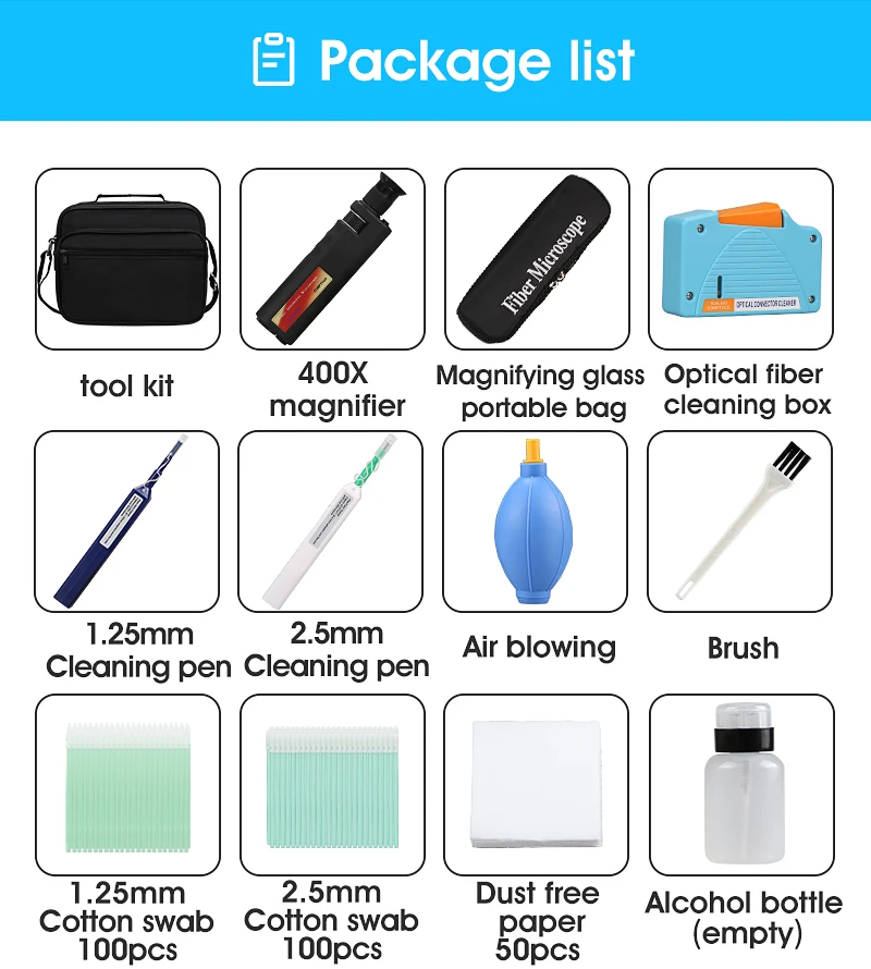 Fiber Endface Cleaning Kit Set Fiber Cleaning Pen 1.25/2.5mm Fiber Cleaning Box