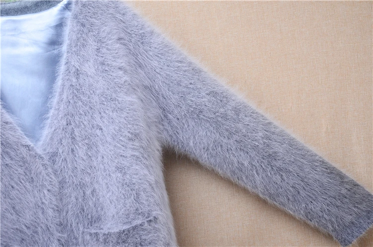 04 Женская осенне-зимняя одежда серая волосатая норка кашемир вязаные свободные