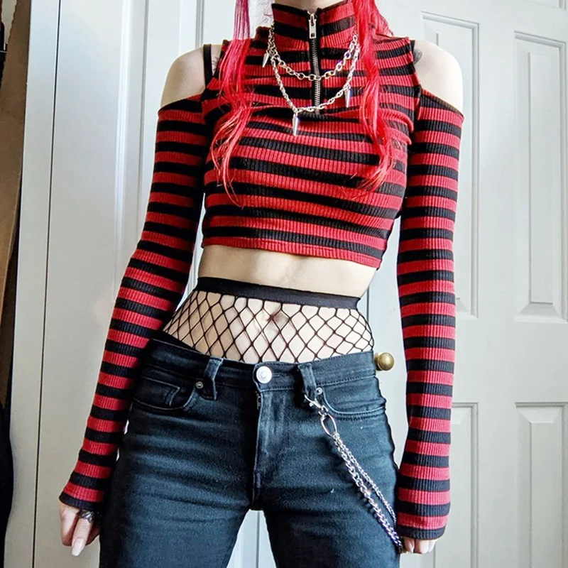 

Y2K Pure Color Simple Off Shoulder Striped Top Sexy Threaded Female Summer Slim Slimming Sports And Leisure Top