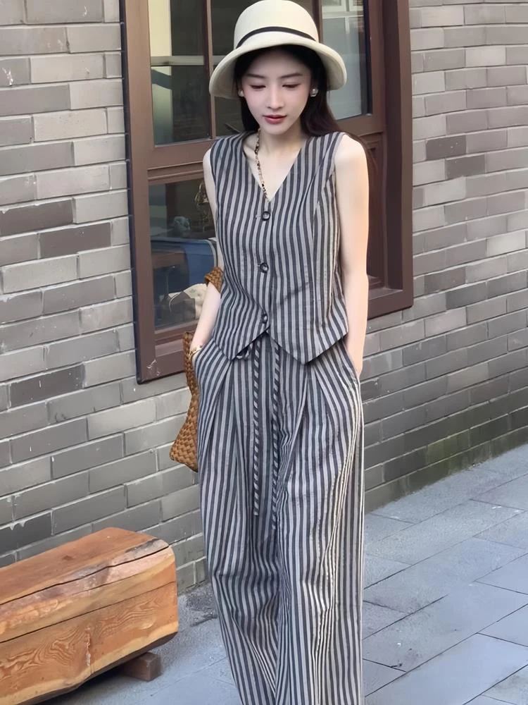 Винтажный женский офисный костюм повседневный однобортный жилет без рукавов в