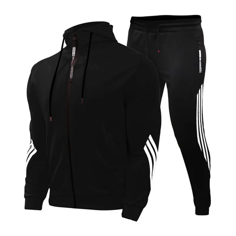 

Tracksuits Men Polyester Sweatshirt Sporting Fleece 2021 Gyms Spring Jacket + Pants Casual Men's Track Suit Sportswear Fitness