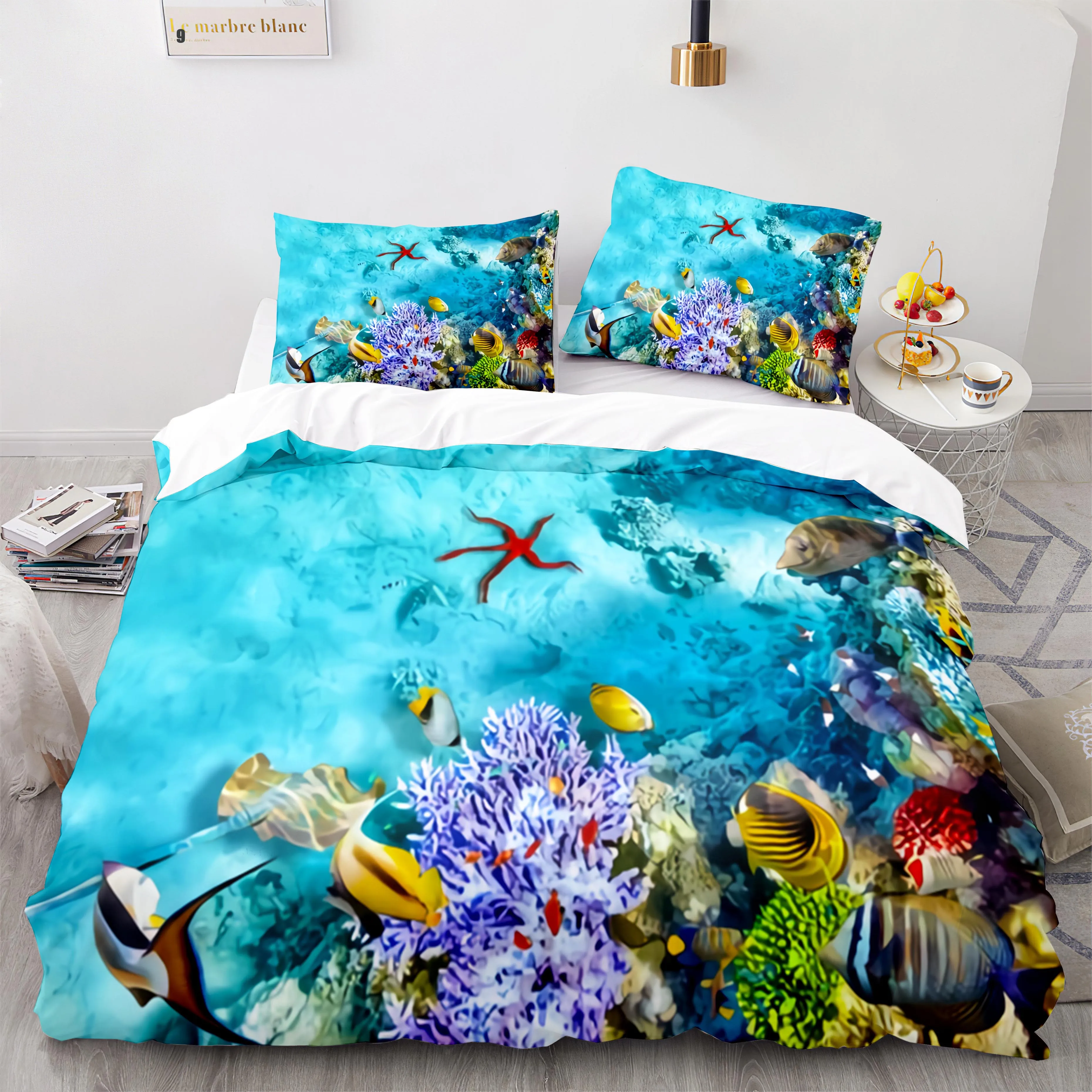 

Комплект постельного белья Fish, односпальный, двойной, полноразмерный, королевский комплект постельного белья большого размера, кавайная Мо...