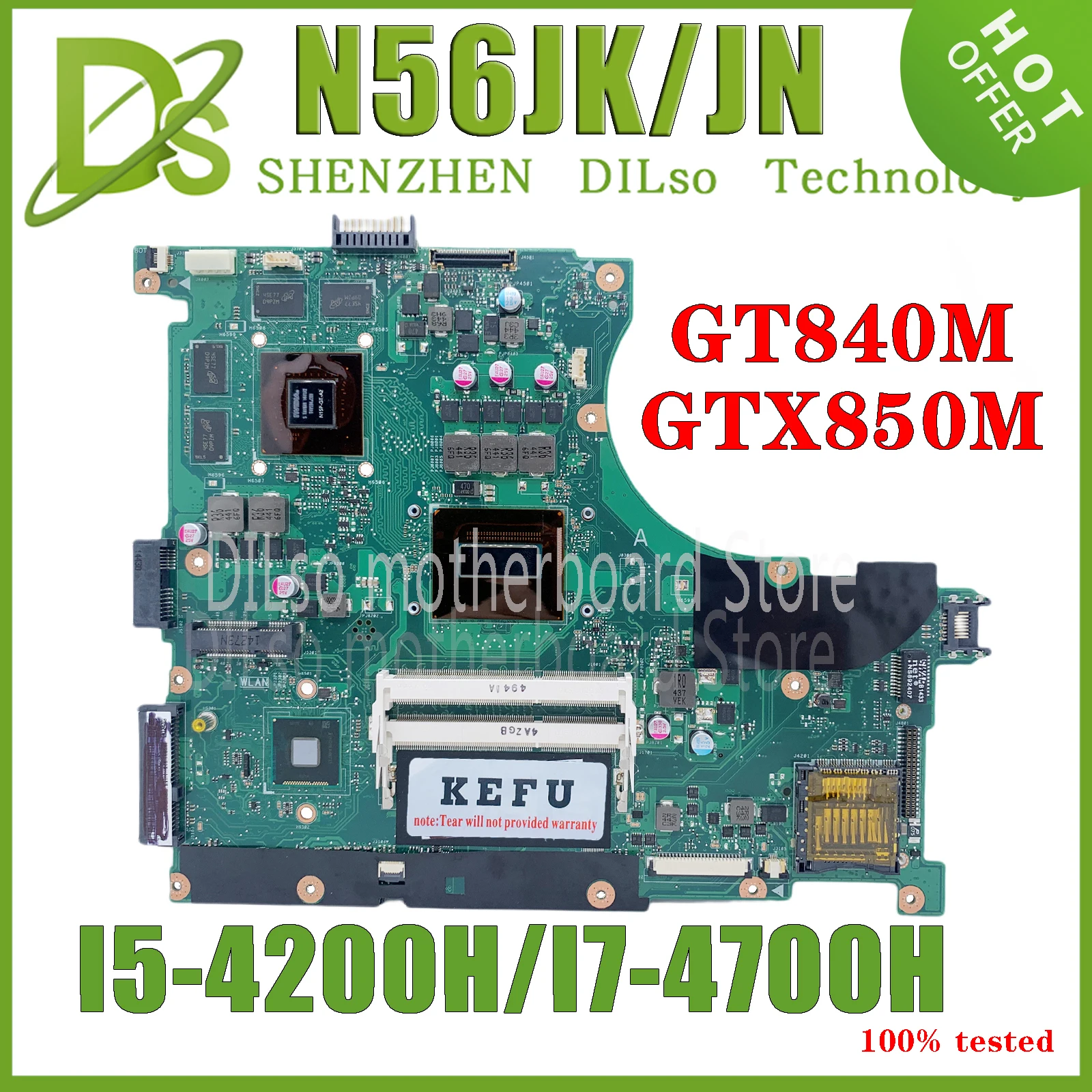 

KEFU N56JK MAINboard For ASUS N56JN N56J G56J G56JK Laptop Motherboard I5-4200H I7-4710HQ GT840 GTX850M Video Card 100% test OK