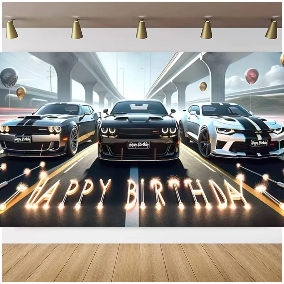 Super sports car racing theme birthday party background happy room decor photography studio props Banner