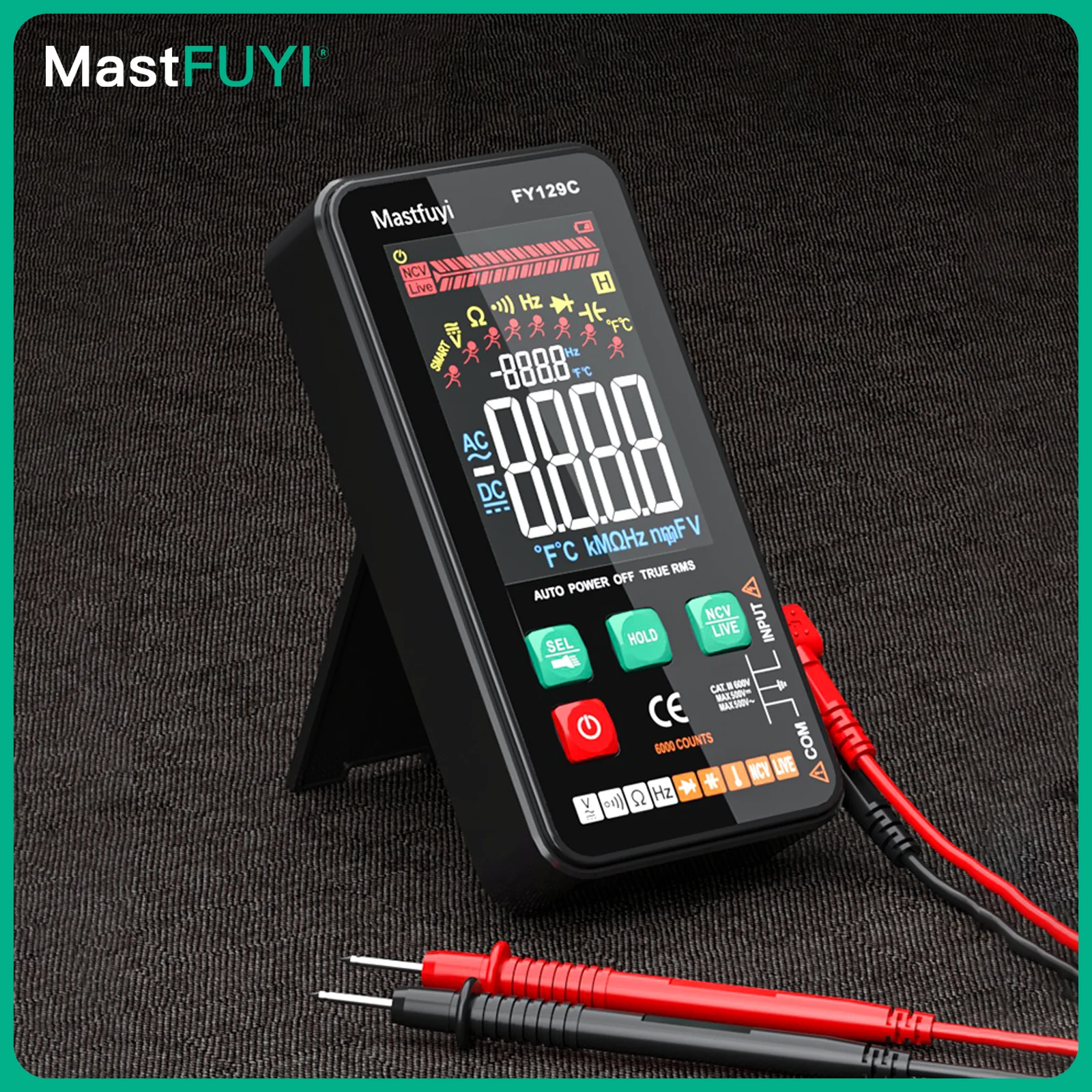 

FUYI Smart Digital Multimeter With Bracket Large Color Display AC DC Voltage Capacitance Ohm Diode NCV Hz Live Wire Test Tool